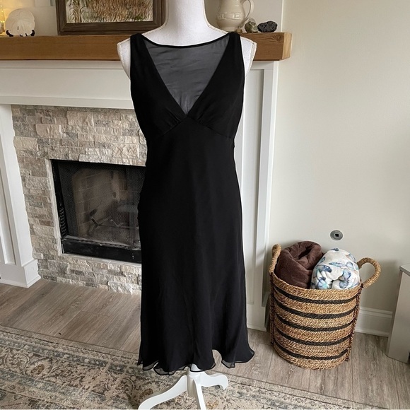 Laundry y2K Black Mesh High V-Neck Sleeveless Silk Midi Dress Women’s 8 Medium - Picture 2 of 11